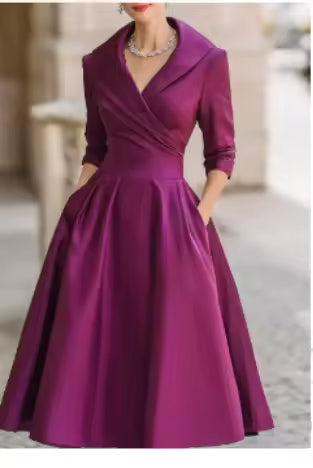 Woman Fashion Temperament Formal Waist Dress Skinny Elegant Long-sleeved Long Dress S-XXL Summer Dress for Women