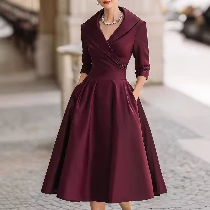 Woman Fashion Temperament Formal Waist Dress Skinny Elegant Long-sleeved Long Dress S-XXL Summer Dress for Women