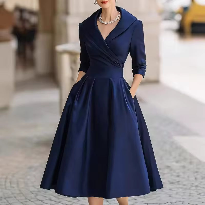 Woman Fashion Temperament Formal Waist Dress Skinny Elegant Long-sleeved Long Dress S-XXL Summer Dress for Women