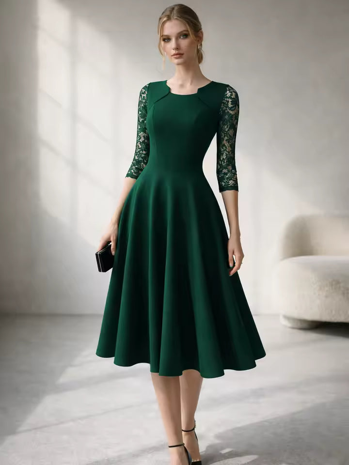 Womens Floral Lace Vintage Elegant Cocktail Party Square Neck A-Line Retro Solid Color Fit And Flare Skater Swing Dress